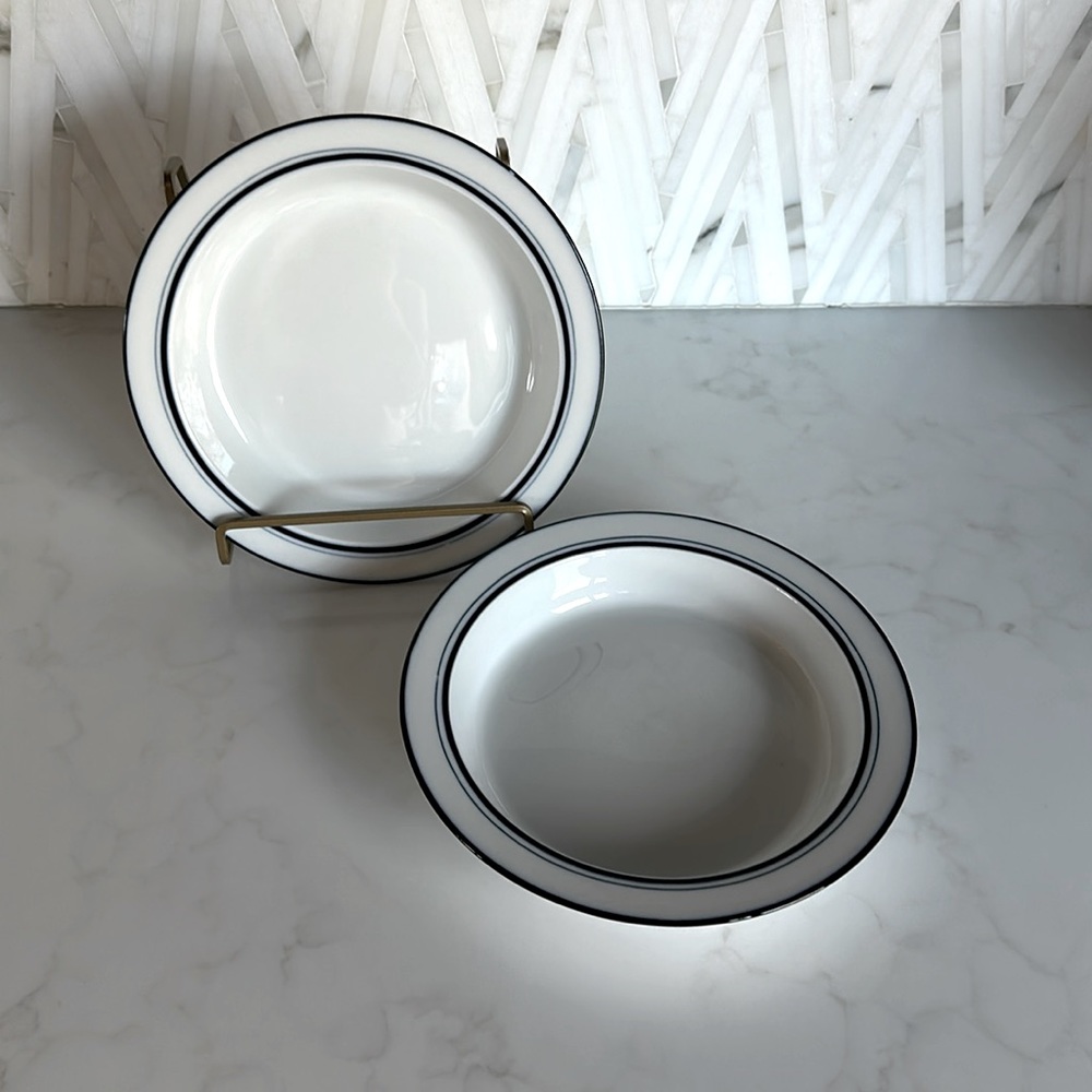(2) Dansk Bistro Christianshavn White w/ Navy Round Rim Soup or Salad Bowls.